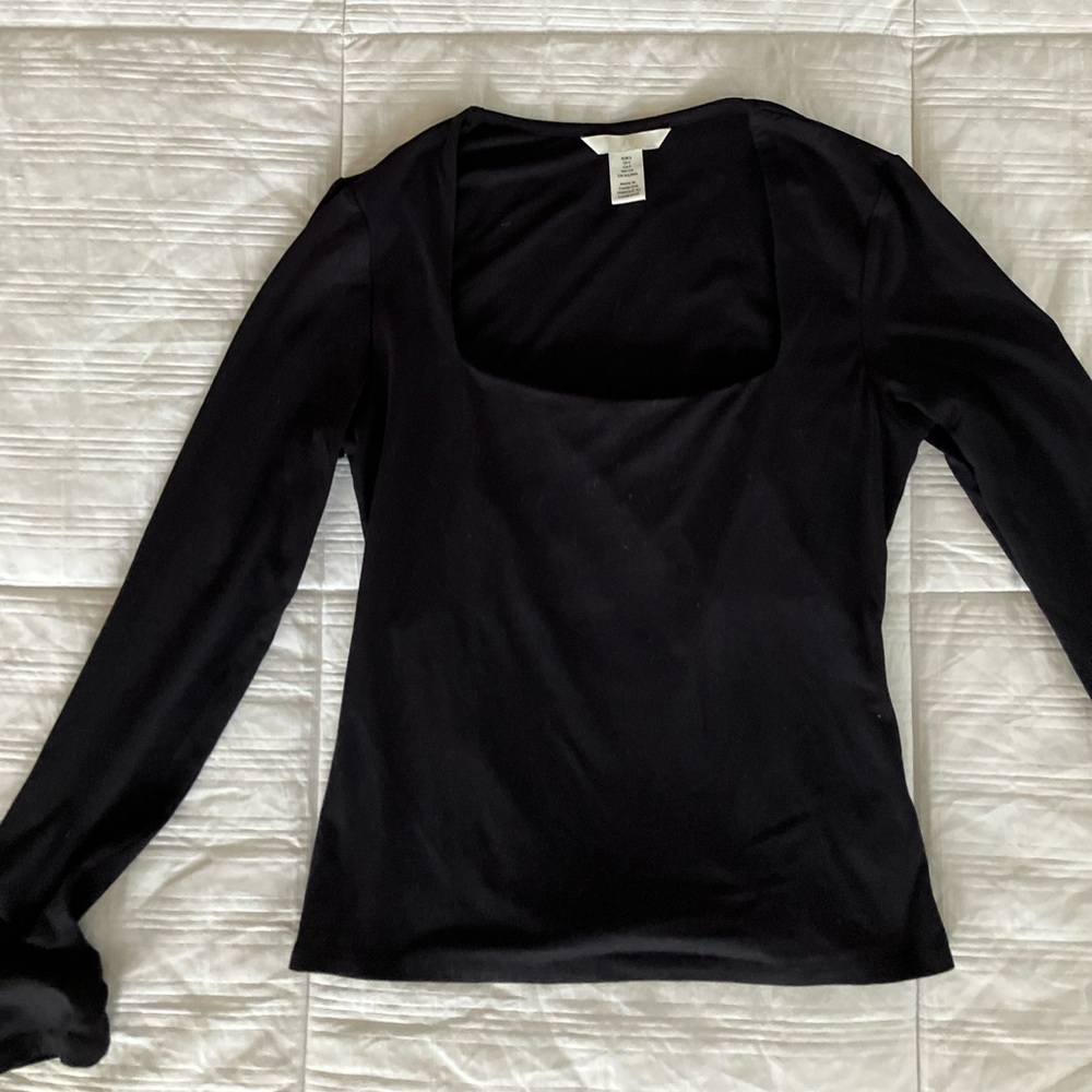 Black long sleeve square neck top